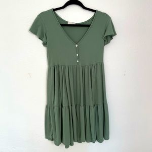 See You Monday Green Ruffle Short Sleeve Dress